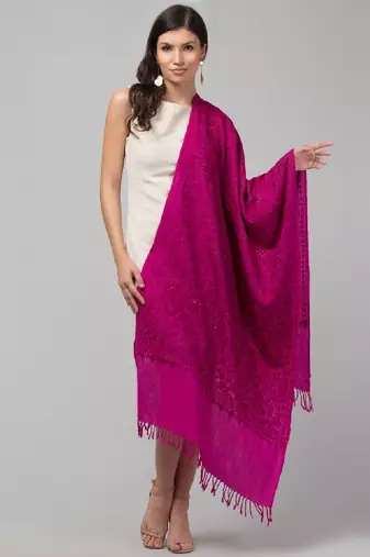 Floral embroidered aari work woollen stole