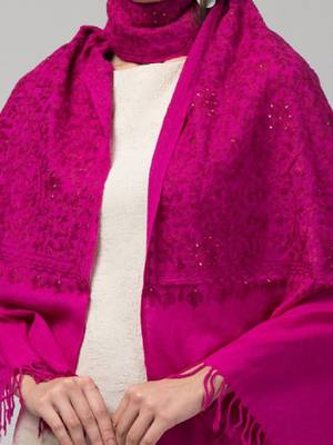Floral embroidered aari work woollen stole 2