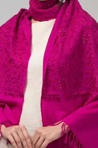 Floral embroidered aari work woollen stole