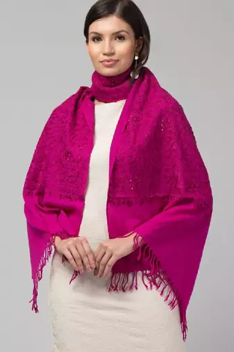 Floral embroidered aari work woollen stole