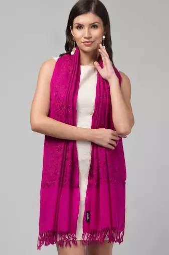 Floral embroidered aari work woollen stole