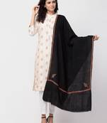 Women ethnic motifs embroidered wool stole with fringed border