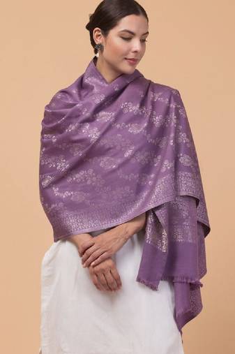 Women ethnic motifs woven design zari stole with fringes