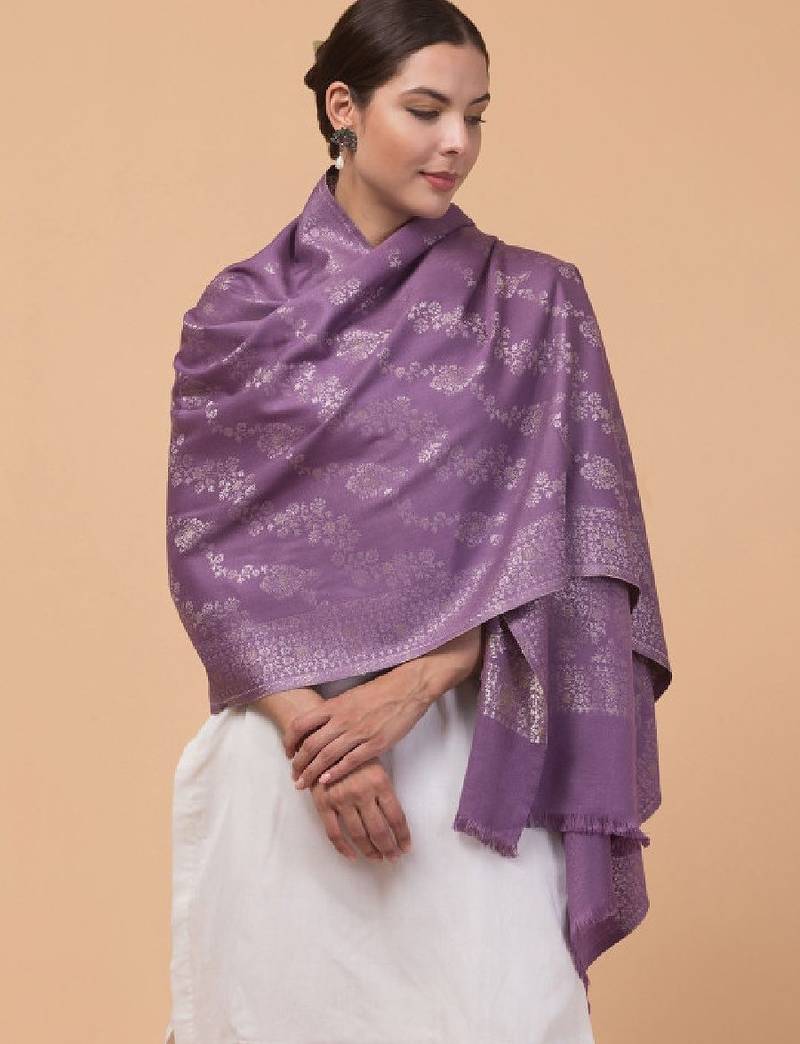 Women ethnic motifs woven design zari stole with fringes