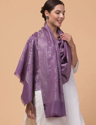 Women ethnic motifs woven design zari stole with fringes 3