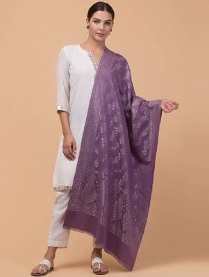 Women ethnic motifs woven design zari stole with fringes 4