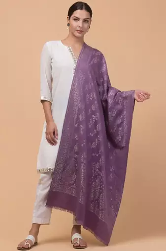 Women ethnic motifs woven design zari stole with fringes