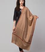 Women solid wool stole with kingri embroidery & fringes
