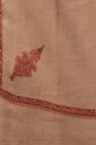 Women solid wool stole with kingri embroidery & fringes