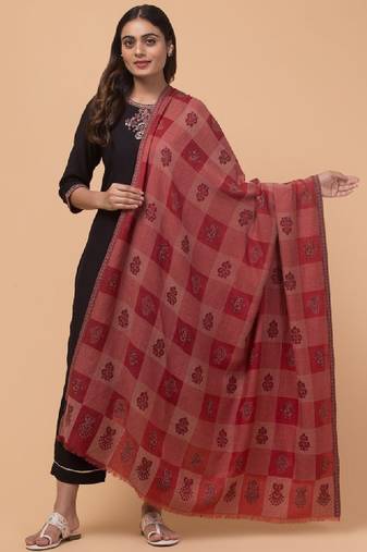 Checked woven design woollen shawl