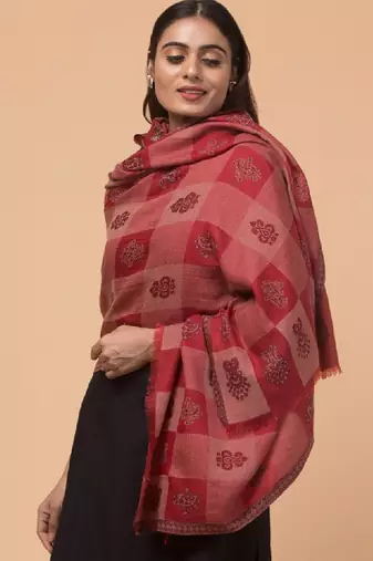 Checked woven design woollen shawl