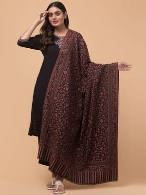 Floral woven design woolen shawl 1