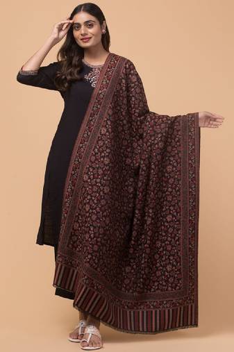 Floral woven design woolen shawl