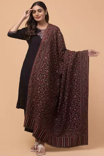Floral woven design woolen shawl