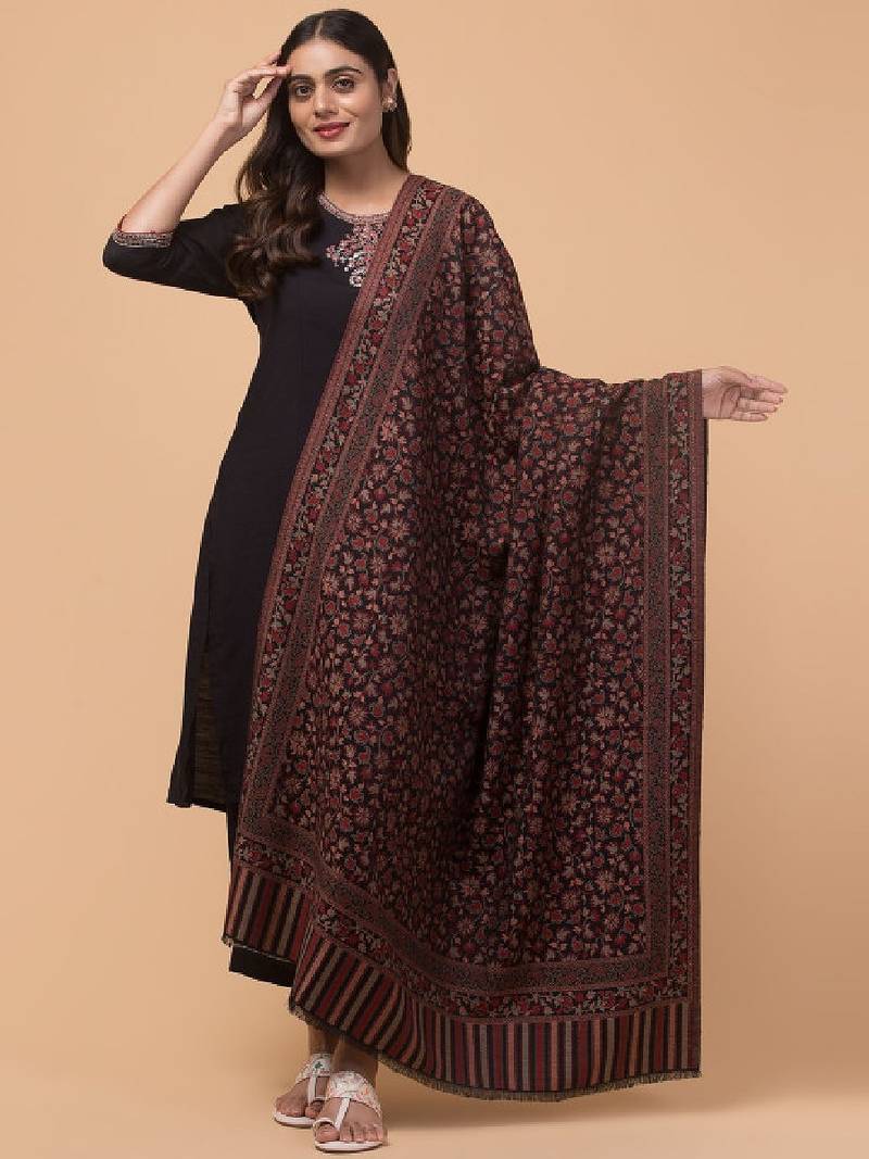 Floral woven design woolen shawl