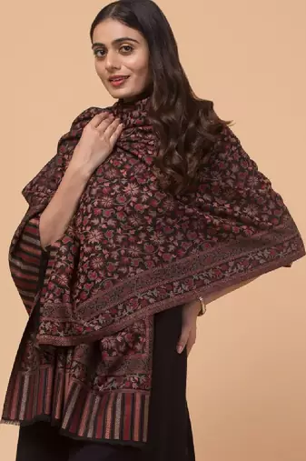 Floral woven design woolen shawl