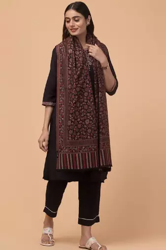 Floral woven design woolen shawl