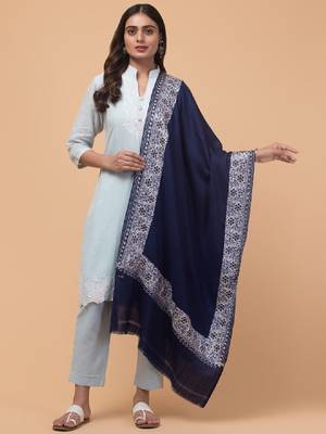 Floral embroidered pure woollen shawl 1