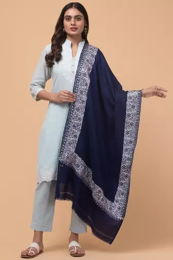 Floral embroidered pure woollen shawl