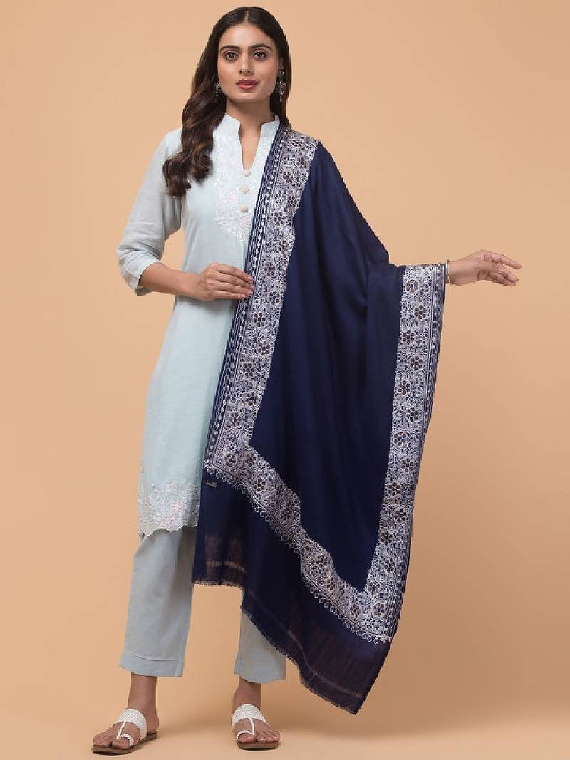 Floral embroidered pure woollen shawl