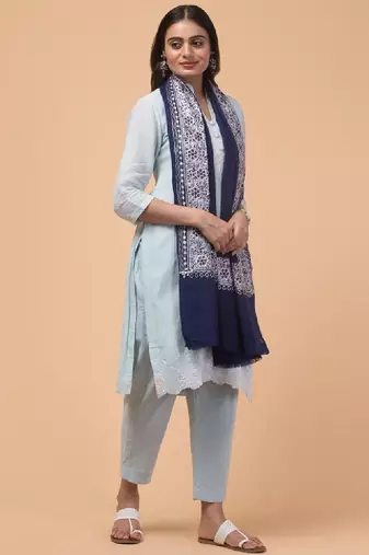 Floral embroidered pure woollen shawl