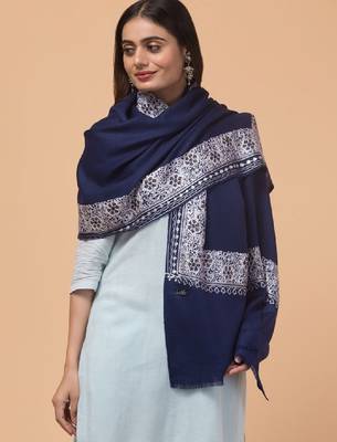 Floral embroidered pure woollen shawl 4