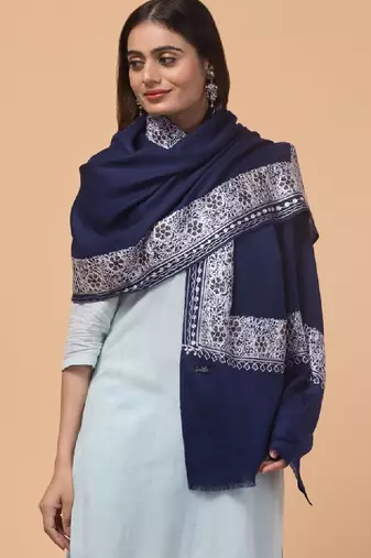 Floral embroidered pure woollen shawl