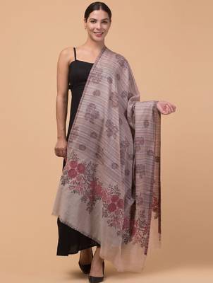 Floral woven design fringed woollen shawl 1