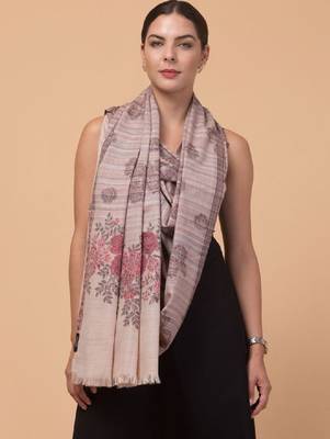 Floral woven design fringed woollen shawl 2