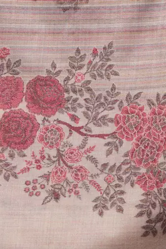 Floral woven design fringed woollen shawl