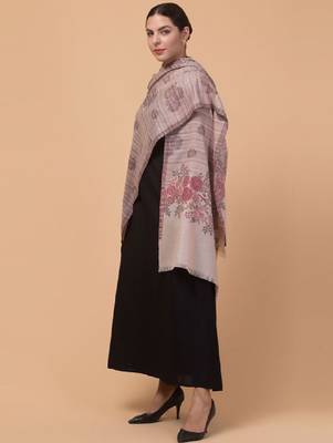 Floral woven design fringed woollen shawl 4