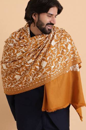 Floral embroidered acro woolen shawl