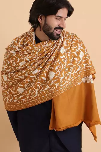 Floral embroidered acro woolen shawl