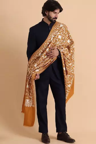 Floral embroidered acro woolen shawl
