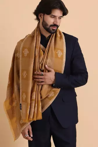 Checked woven design woolen shawl