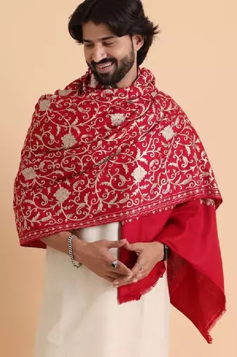 Floral embroidered acro woolen shawl