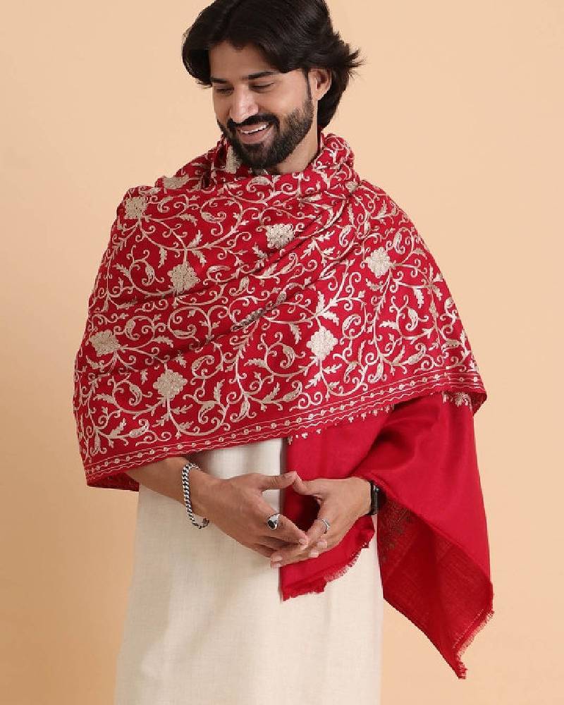 Floral embroidered acro woolen shawl