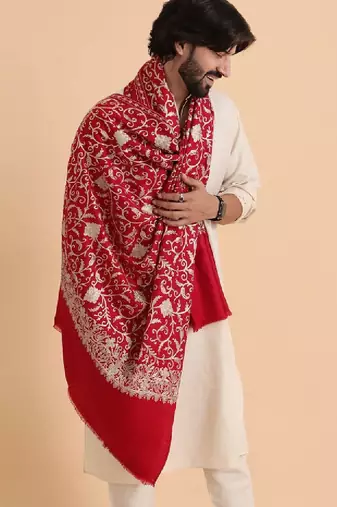 Floral embroidered acro woolen shawl
