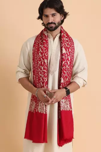 Floral embroidered acro woolen shawl