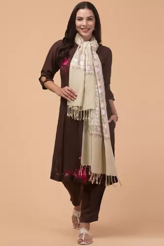 Floral embroidered acrylic shawl