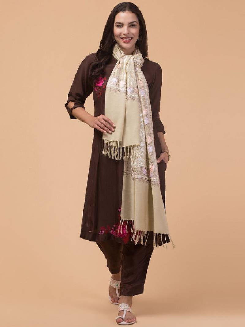 Floral embroidered acrylic shawl