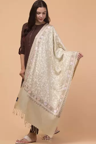 Floral embroidered acrylic shawl