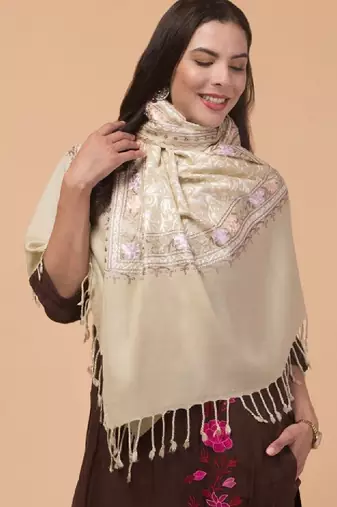 Floral embroidered acrylic shawl