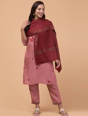 Aari embroidered border woollen shawl 1