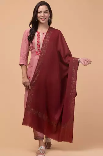 Aari embroidered border woollen shawl