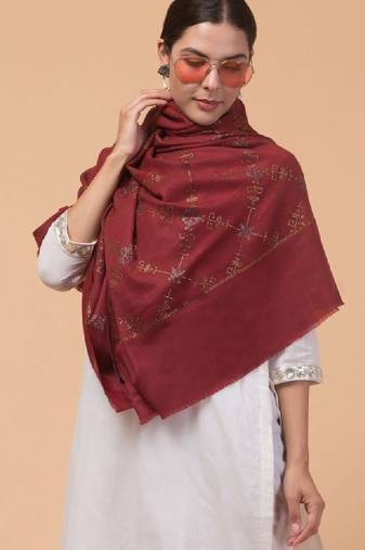 Floral woven design beads and stones woollen shawl