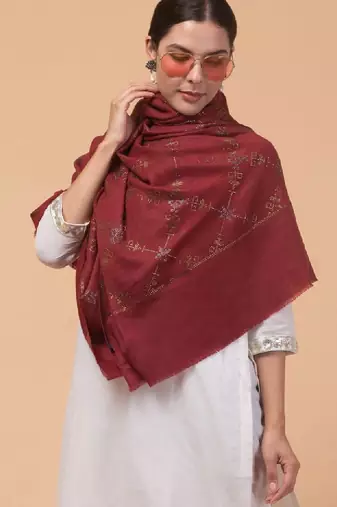 Floral woven design beads and stones woollen shawl