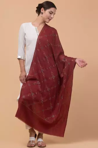 Floral woven design beads and stones woollen shawl
