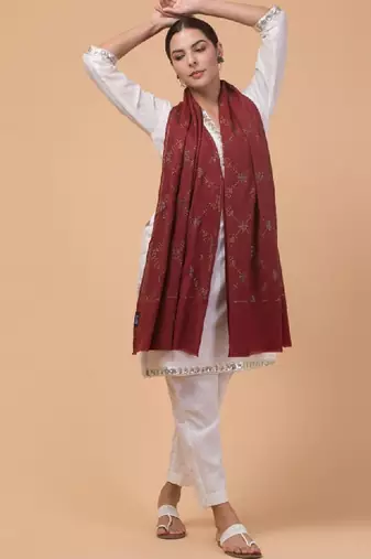 Floral woven design beads and stones woollen shawl