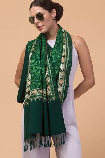 Floral aari embroidered acrylic woollen shawl